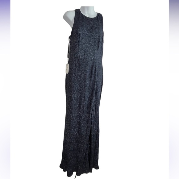 NWT Dessy Collection 8 Vivian Diamond Metallic Textured Evening Women Blue Dress - Picture 1 of 9